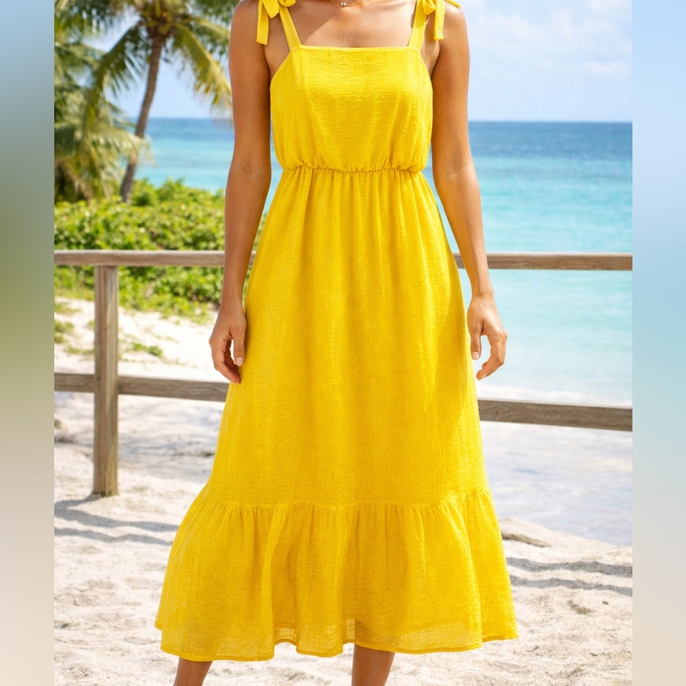 Tacera Yellow Tie-Shoulder Midi Dress